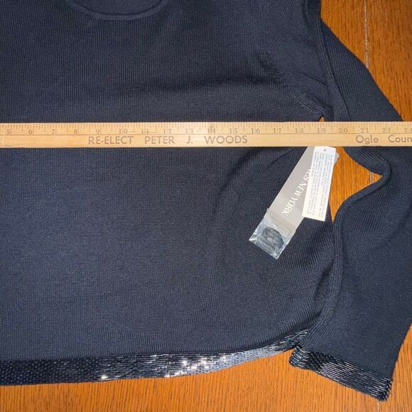 Jones New York 100% Merino Wool Black Sweater w/ Sequin Trim — Size M — New w/ T - Picture 13 of 16
